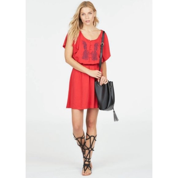 JUSTFAB RED DRESS + BLUE EMBROIDERY - Picture 5 of 5